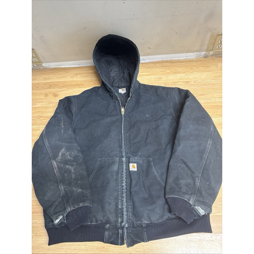 Carhartt Jacket Men's 2XL Tall Black Hooded Quilted Lined Workwear J140blk